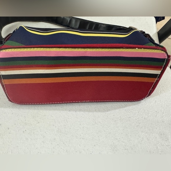 Vintage 90s Kate Spade New York Striped Canvas & Leather Shoulder Bag - Picture 6 of 6